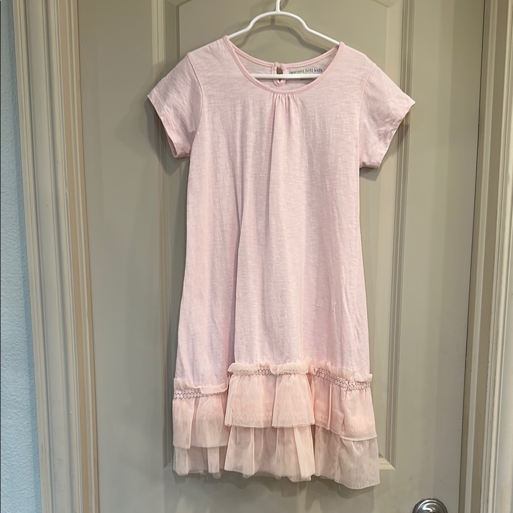 Garnet Hill Pink Ruffled Tiered Babydoll Dress for Girls, Size 10